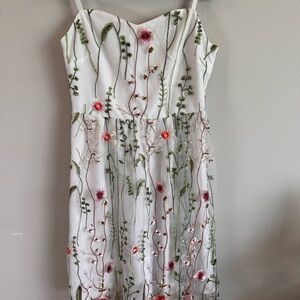 Green‎ and White Floral Midi Sundress with Spaghetti Straps